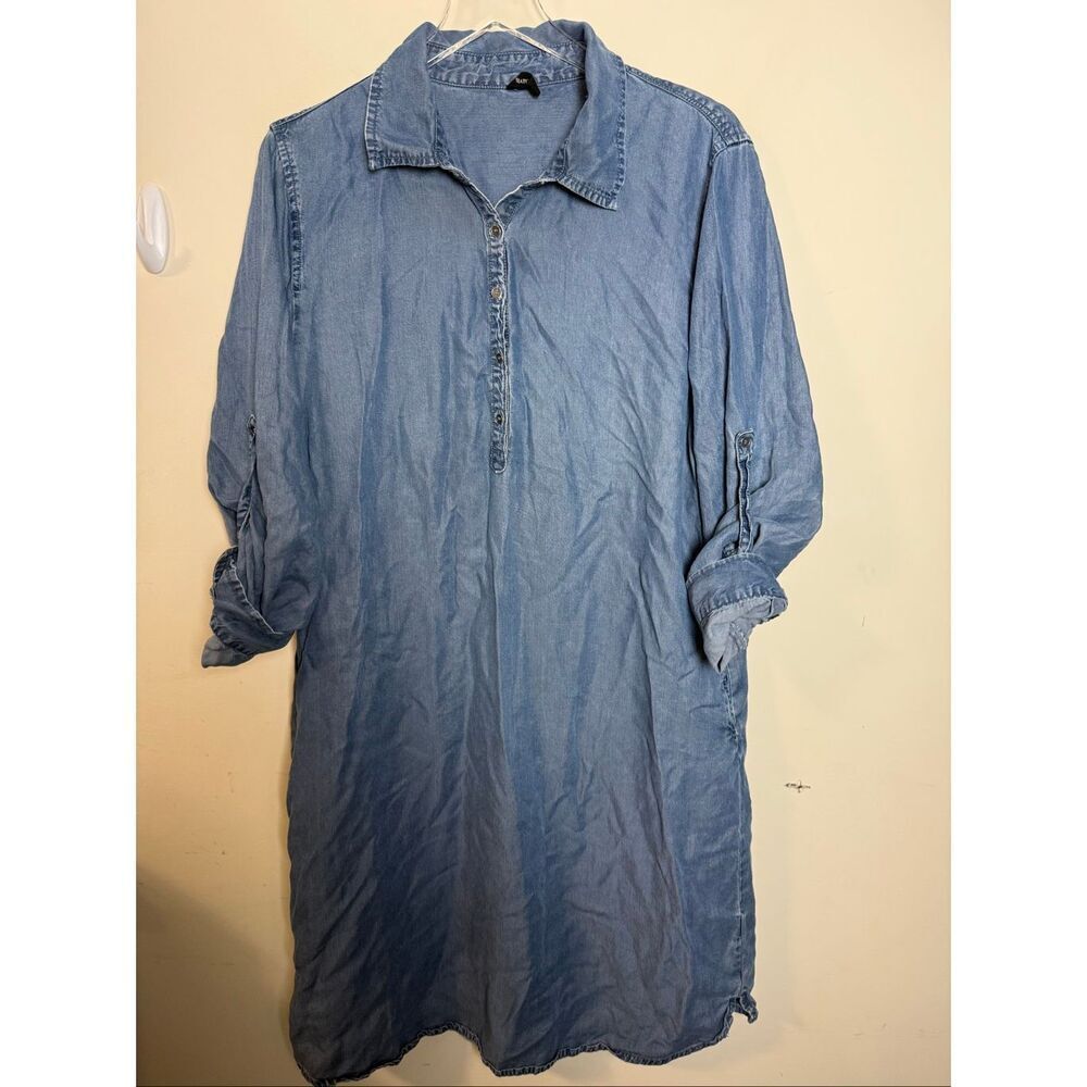 Matchpoint Denim Chambray Button Collared Shirt Midi Dress Medium Blue Modest